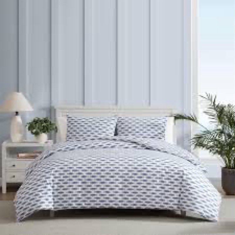 Nautica Woodblock Fish Cotton Reversible Blue Duvet Cover Set