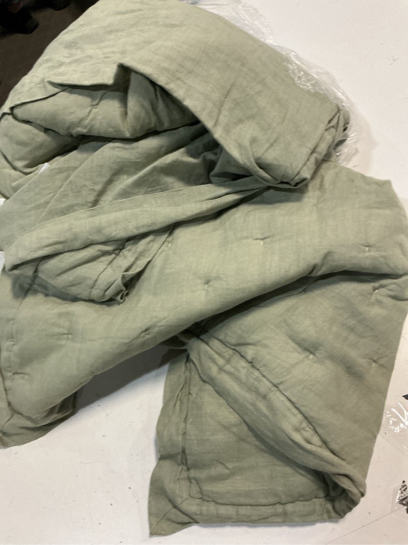 Condition photo showing As Is for quince european linen dream quilt set, full/queen, willowleaf