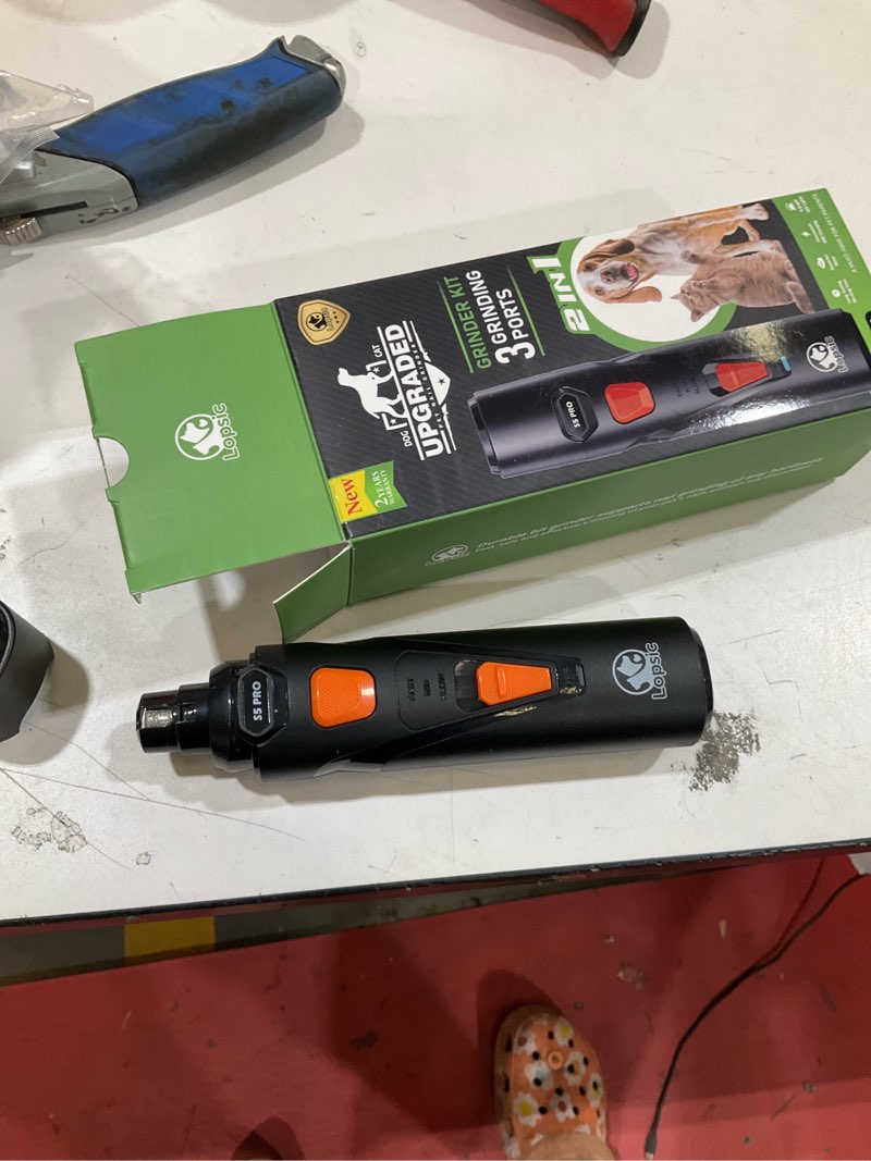 Condition photo showing Good Condition for whisper quiet dog nail grinder with 4 led lights, safe & stress-free for sensitive dogs cats of all breeds & sizes, 3 grinding bits, 3-speed, pet nail trimmers, rechargeable painless grooming kit black