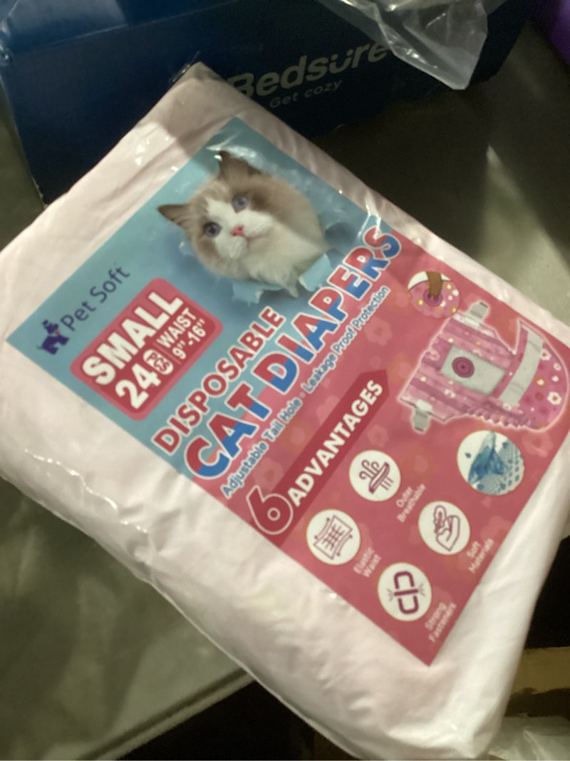 Condition photo showing Good Condition for Pet Soft Disposable Cat Diapers - Diaper for Female & Male Cats, Puppy Doggie Diapers for Female Dogs with Adjustable Foam Tail Hole, Small (24Pcs, PK Flowers) Pink Flowers Small (24Counts)