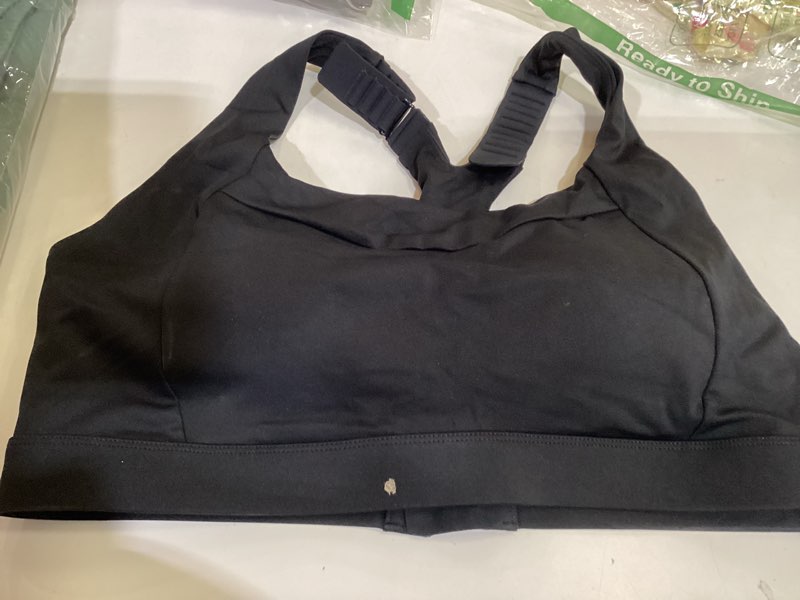 Condition photo showing As Is for running girl adjustable straps high impact sports bra for women,high support workout sports bras with sewn in pads d-black small