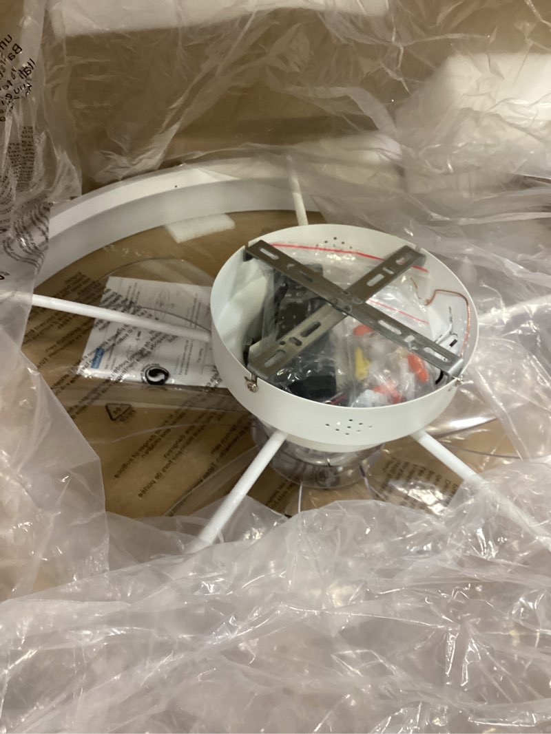 Condition photo showing Good Condition for volisun low profile ceiling fans with lights and remote, 27.6in fandelier ceiling fan flush mount, 3000k-6500k smart bladeless led fan light, white modern ceiling fans with lights for bedroom white 27.6 inch