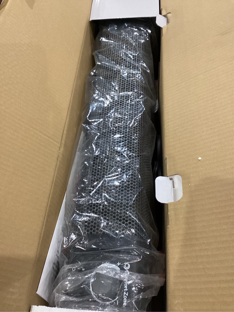Condition photo showing As Is for comfort zone 1500w convection baseboard heater with built-in thermostat, overheat & tip-over protection, dent-proof ends, plug-in portable, ideal for home, bedroom & office, black