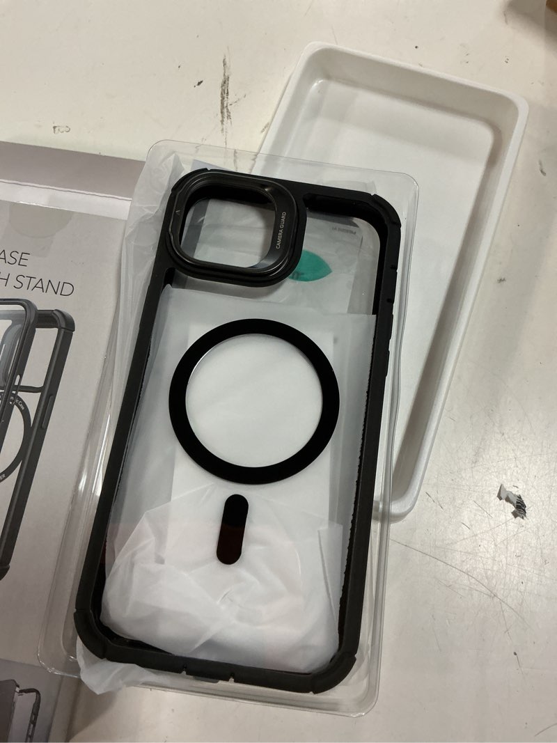 Condition photo showing Good Condition for esr for iphone 15 plus case with stand, compatible with magsafe, full-body military-grade drop proof case with built-in 9h+ tempered glass screen protector, armor series, clear black clear black + stand iphone 15 plus