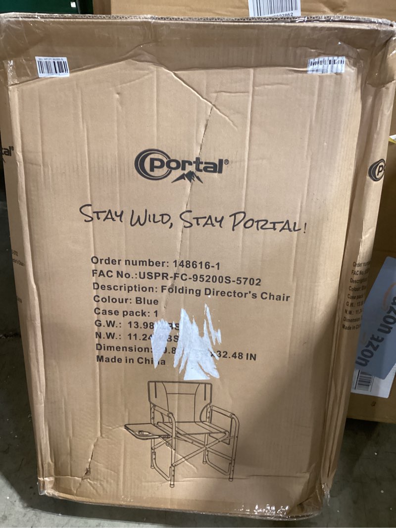 Condition photo showing New/Like New for portal directors chair for adults with side table, folding camping chairs heavy duty 225lbs, portable lawn chairs with cup holder for outdoor, beach, travel, blue/grey dark blue 2 pack