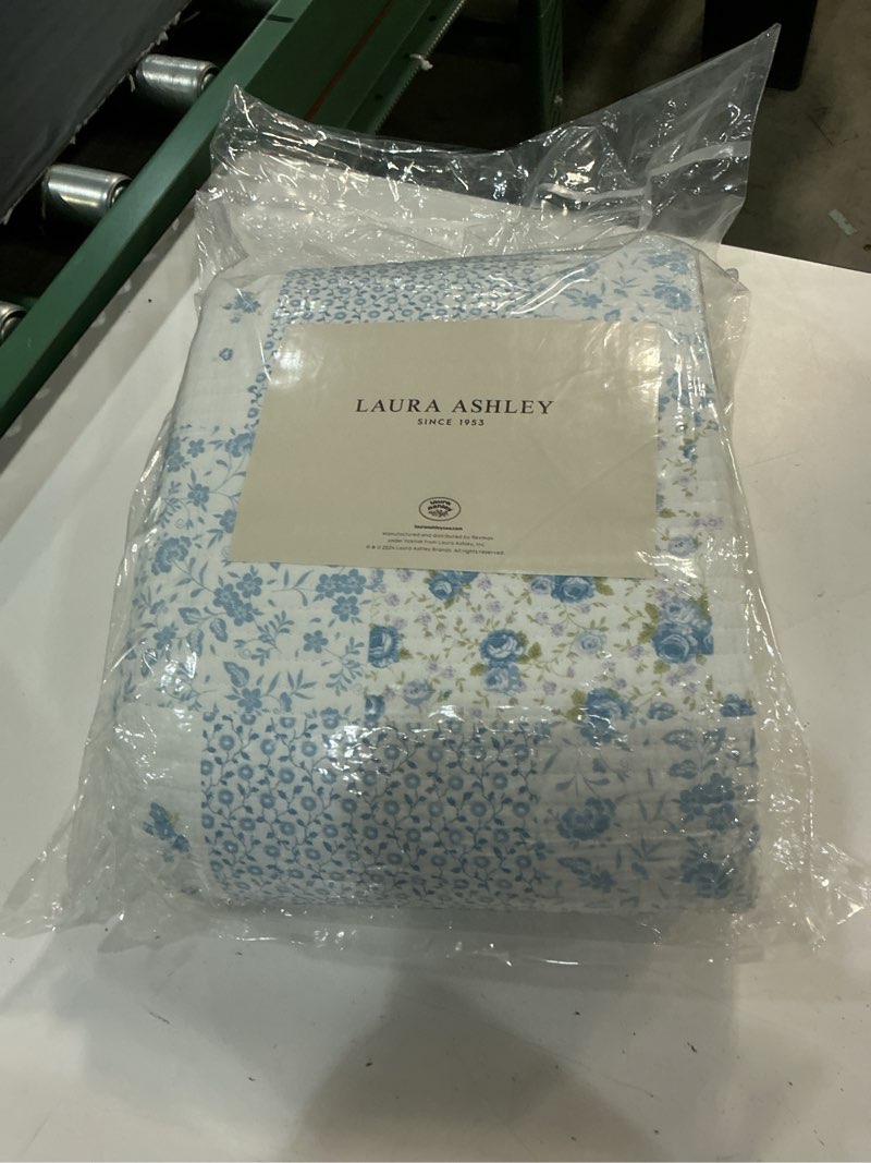 Condition photo showing New/Like New for laura ashley - queen quilt set, cotton reversible bedding with matching shams, bedroom decor ideal for all seasons (kenna blue, queen)