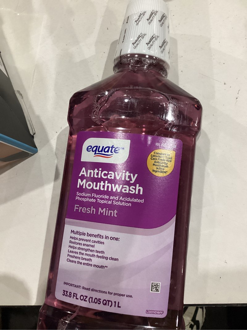 Condition photo showing Good Condition for ( 1 pack) equate anticavity mouthwash for bad breath & cavity protection, fresh mint flavor, 1 l, compare to listerine® total care fresh mint anticavity mouthwash ingredient