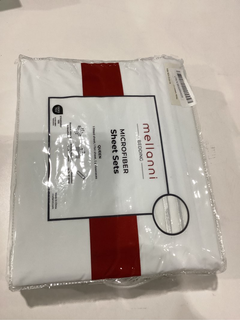 Condition photo showing New/Like New for mellanni queen sheets set - 4 pc iconic collection bedding - hotel luxury, extra soft, cooling bed sheets - wrinkle, fade, stain resistant (queen, white) 1102 white queen