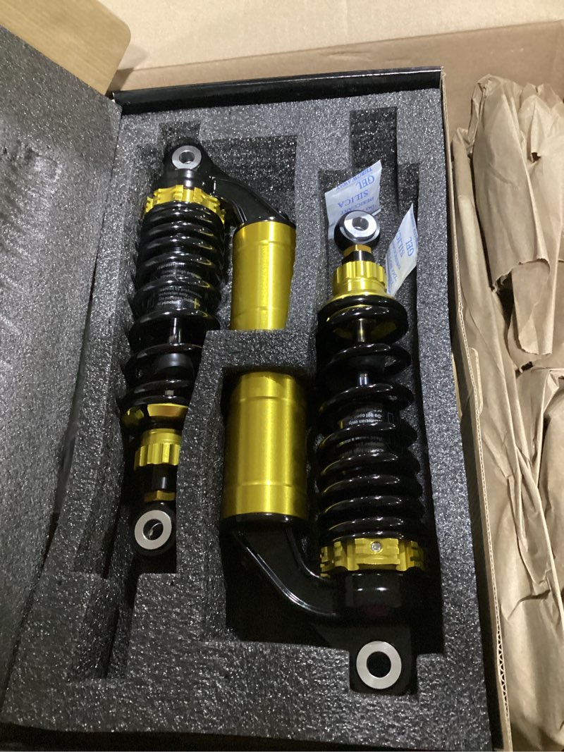 Condition photo showing New/Like New for seineca universal 280mm 11 inch motorcycle rear shock absorbers suspension 2pcs compatible with honda yamaha suzuki kawasaki atv go kart quad dirt bikes(black & dark orange gold) 280mm-dark orange gold