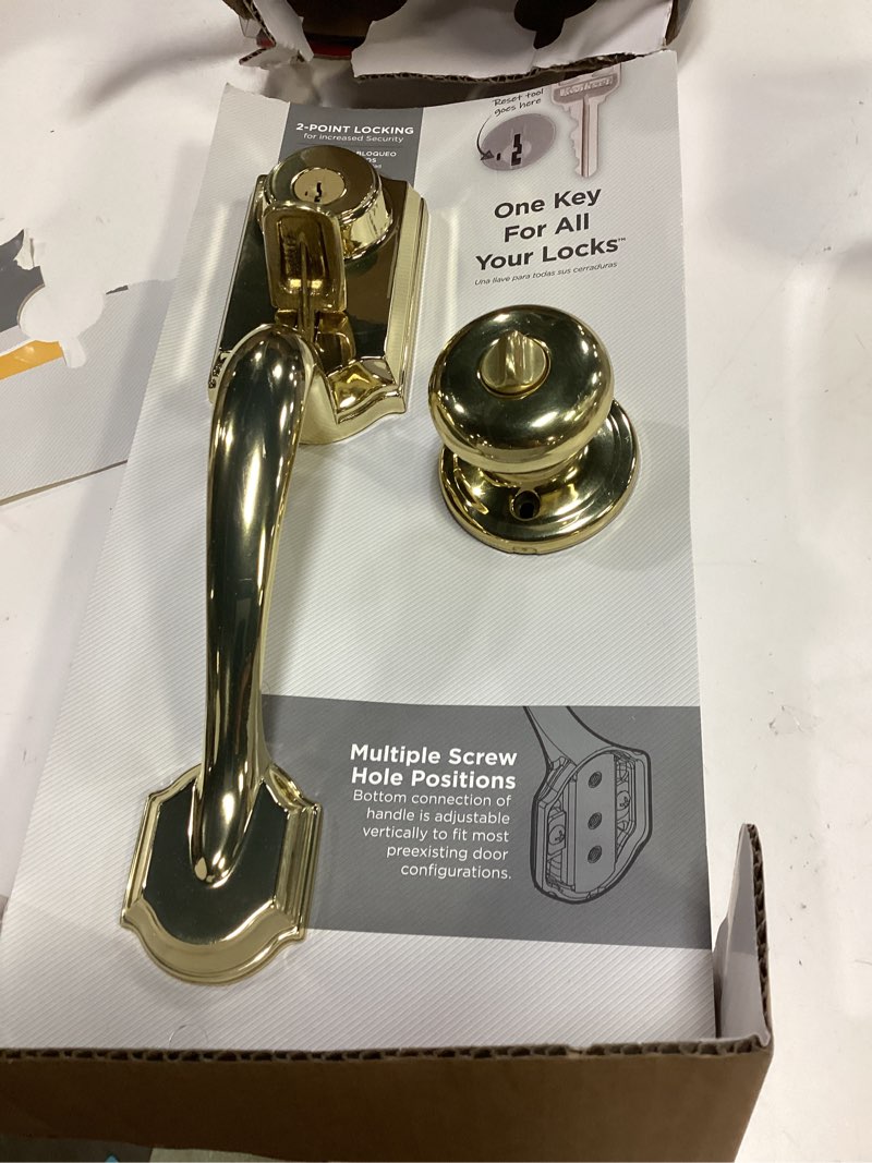 Condition photo showing Good Condition for kwikset signature series montara polished brass single-cylinder deadbolt keyed entry door handleset knob smartkey