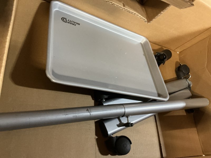 Condition photo showing As Is for Salon Tray on Wheels - Premium Aluminum Tattoo Tray Rolling Trolley - Adjustable Salon Service Rolling Tray Hairdresser Cart with Clinic Spa Rolling Tray Wheels (Pure Silver)