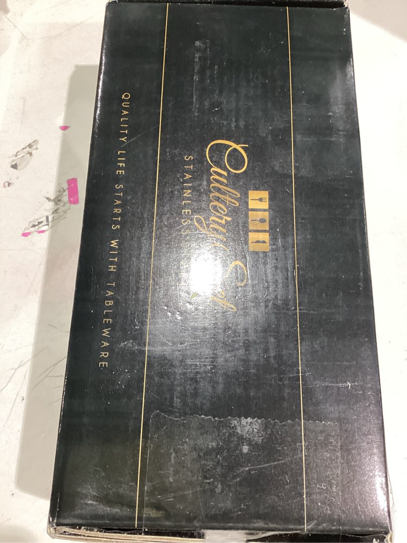 Condition photo showing Good Condition for 40-Piece Silverware Set, Heavy-Duty Stainless Steel Flatware Set for 8, Cutlery Set with Modern Round Handle, Mirror Polished Silverware for Home, Wedding, Restaurant, Dishwasher Safe Silver 40