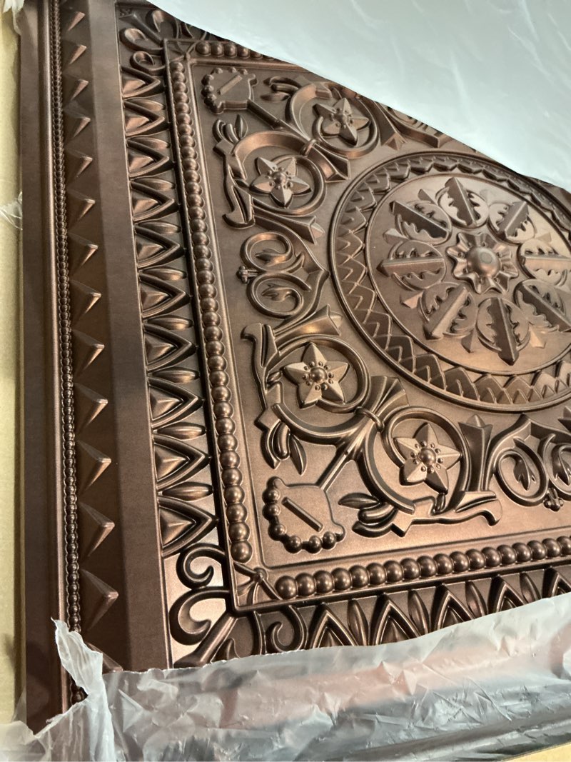 Condition photo showing New/Like New for Art3d Drop Ceiling Tiles, Glue up Ceiling Tiles, 2'x2' Plastic Sheet in Antique Copper (12-Pack, 48 Sq.ft) 24"x24" Antique Copper 12