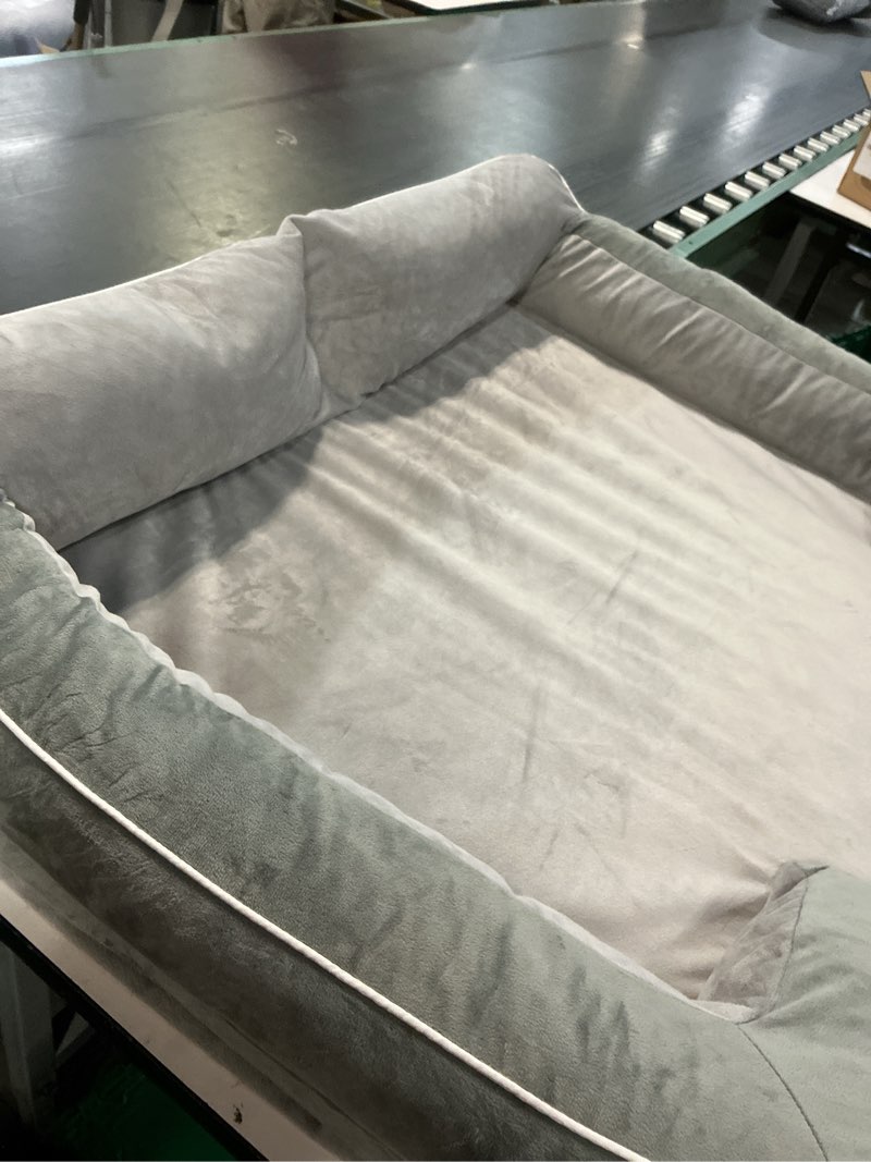 Condition photo showing As Is for dog beds for large dogs, orthopedic dog bed with cooling gel memory foam, waterproof large dog bed with removable washable cover, 36"dog sofa couch dutch velvet with blanket bone toy, light gray