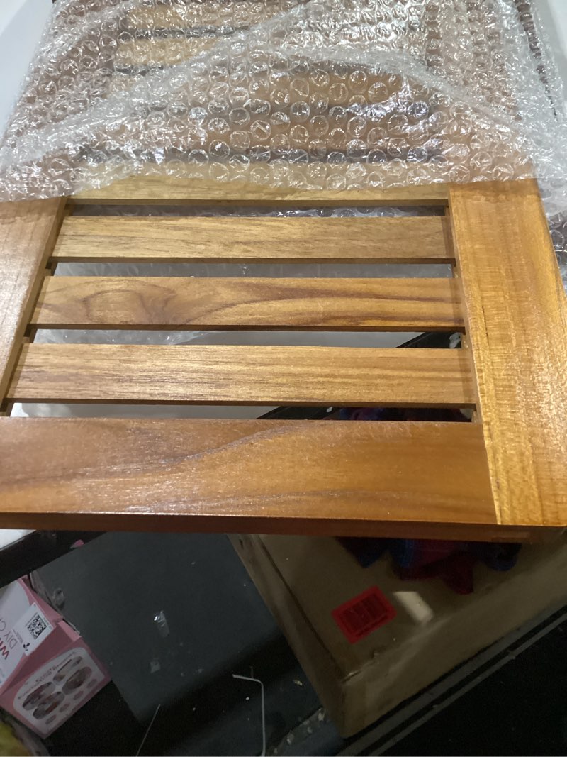 Utoplike Teak Shower Bench Seat with Handles, Portable Wooden Spa Bathing Stool with Storage Towel S