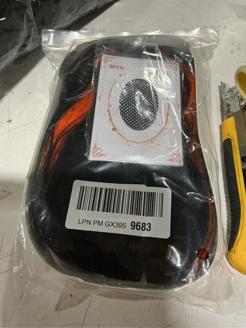 Condition photo showing New/Like New for beron 14 inches black orange wig short orange bob wigs with bangs halloween wigs for women loose wavy wig for cosplay party