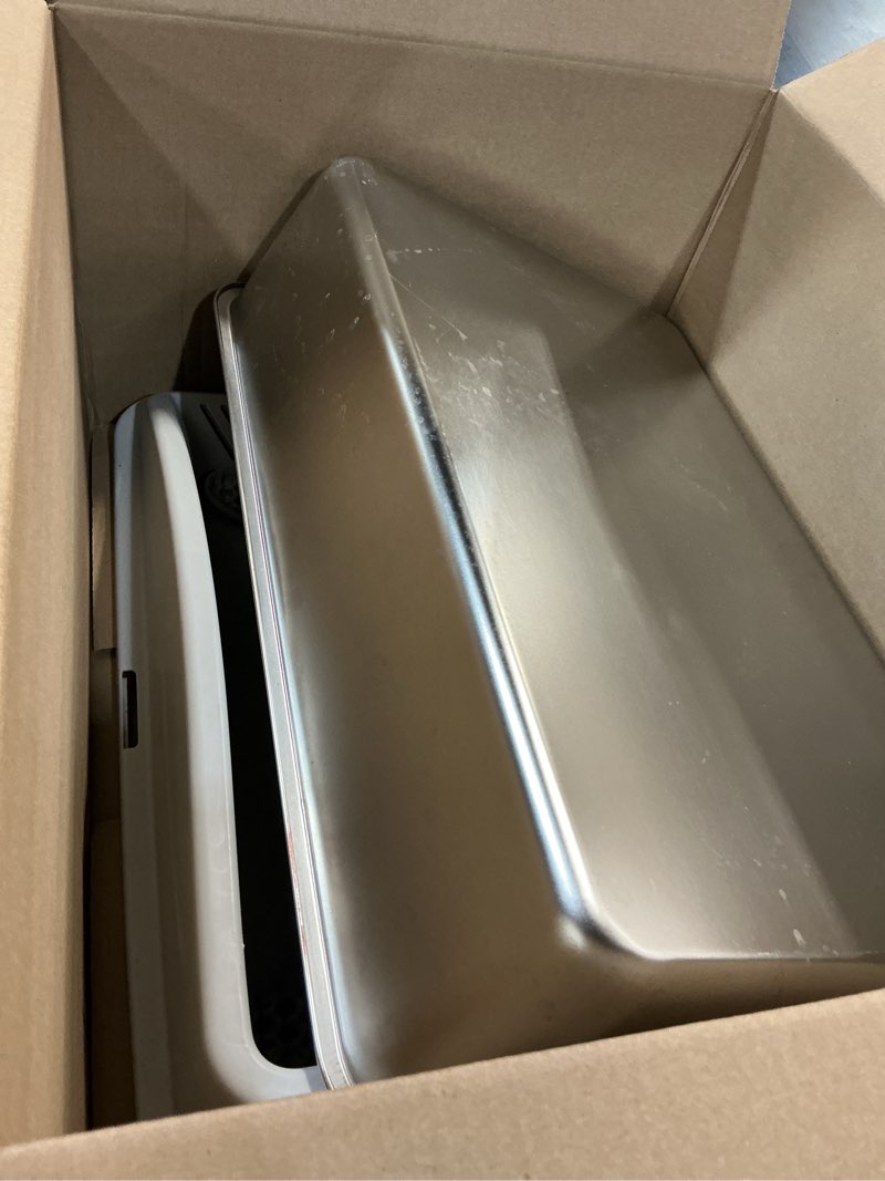 Condition photo showing As Is for stainless steel litter box | xl enclosed cat litter boxes with lid for big cats | high sided, anti-urine leakage | non-stick bottom & includes litter mat & metal scoop silver gray x-large