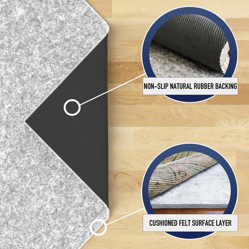 rugpadusa - dual surface - 8'10"" x 11'10"" - 1/4"" thick - felt + rubber - non-slip backing rug pad - safe for all floors