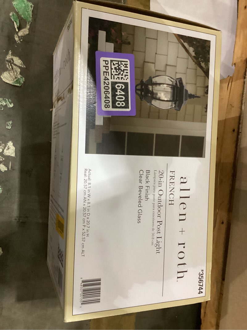 Condition photo showing As Is for allen + roth french 21.34-in black traditional outdoor light post lantern
