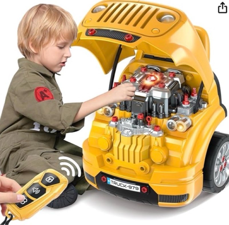 springflower toys gifts for 3 4 5 6 7 8 years old boys, large truck engine, mechanic repair set for kids, big truck builder kit, take apart motor vehicle play car service station, for kids