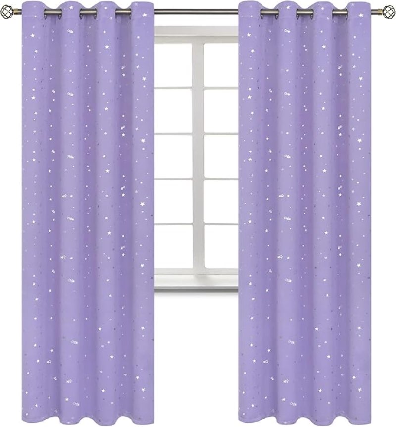 BGment Star Room Darkening Curtains for Bedroom - Grommet Thermal Insulated Silver Star Print Kids C