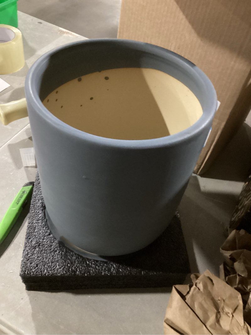 Condition photo showing As Is for D'vine Dev 3.5 Inch Ceramic Planter Pot with Drainage Hole and Saucer, Indoor Cylinder Round Planter Pot, White, 94-O-A-1 XX-Small White