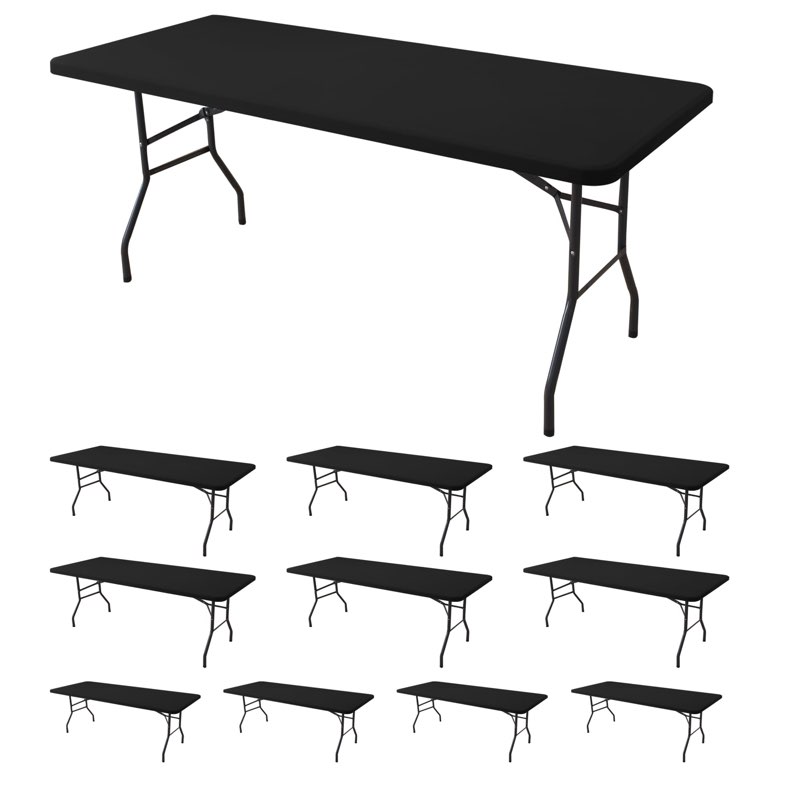 Enjoyidea Fitted Tablecloth for 6 Foot Rectangle Tables-10 Pack Black Elastic Outdoor Picnic Table C