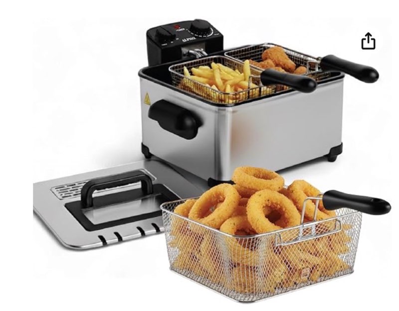 alpha living electric deep fryer – 4.5l deep fryer with basket with 2-quart and 4-quart baskets – hi