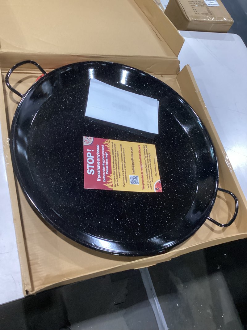 Condition photo showing New/Like New for paella pan – enamelled, no-rust steel skillet – easy-to-clean pan for propane & gas burners – indoor & outdoor cooking cacerola paellera sarten – 22 inch, for 16 servings