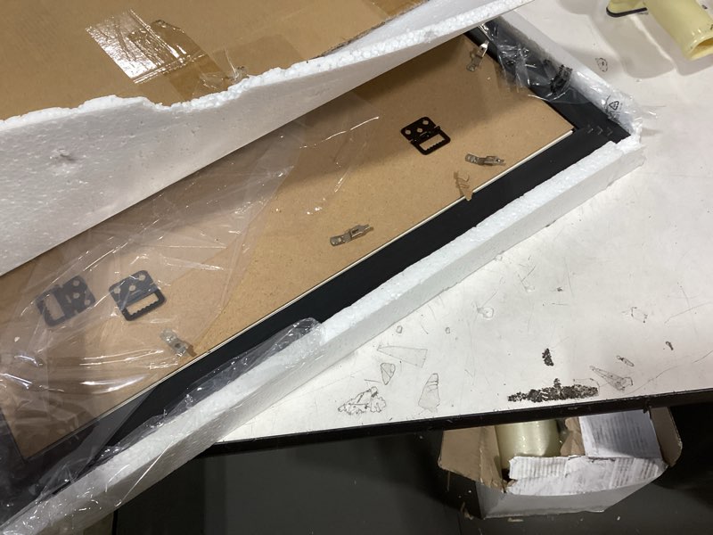 Condition photo showing As Is for diploma frame 14x17 with black mat fits document, certificate or 16x20 picture without mat, 17x14 cherry red frame for wall mounting black 16x20 for 14x17