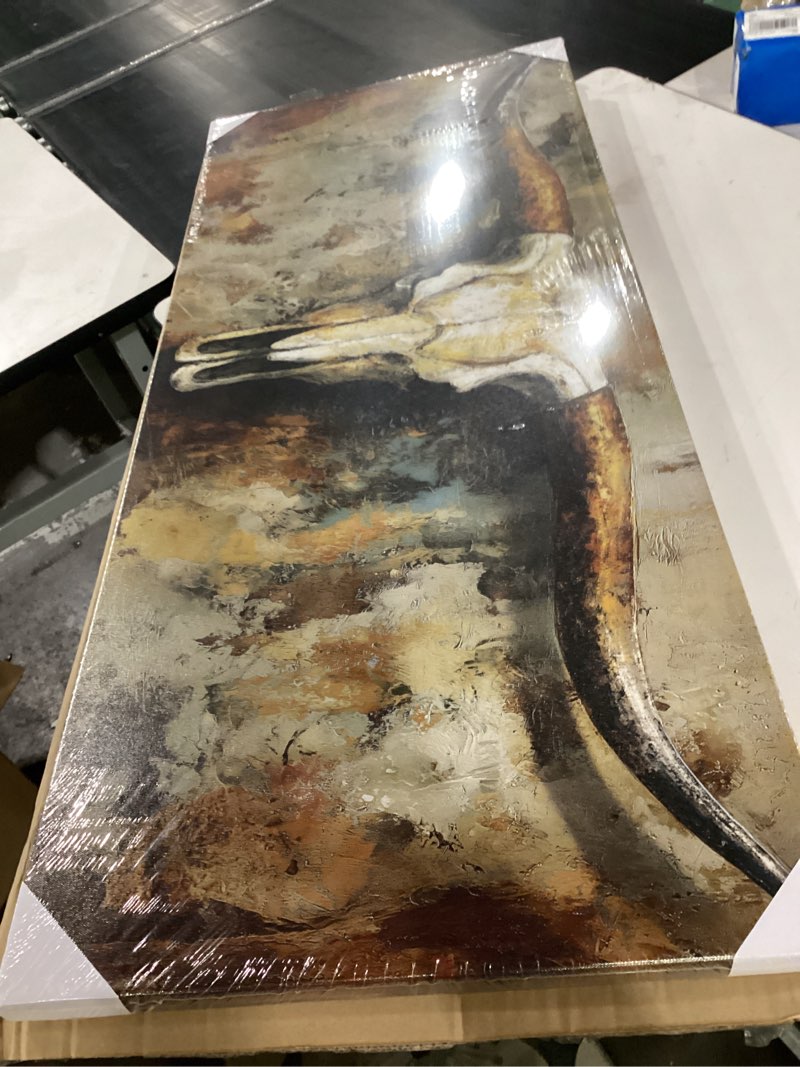 Condition photo showing Good Condition for similar to, see taken photos ***** levvarts large size longhorn cow canvas wall art western cattle painting artwork rustic farmhouse decorations man cave home office decor 20\\\"x48\\\"
