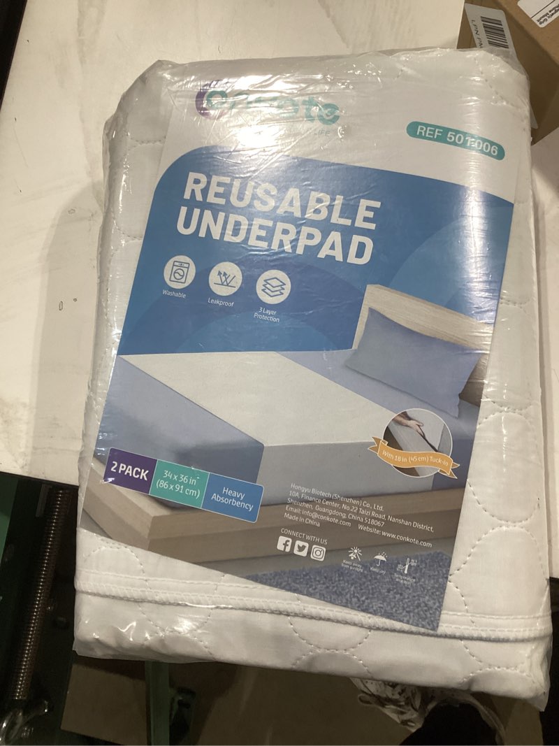 Condition photo showing Good Condition for heavy absorbency bed pads with tuckable sides (34'' x 36''), washable and reusable incontinence bed underpads 2 pack