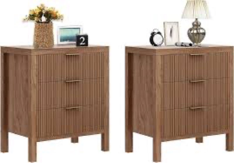 Apetaccat Fluted Nightstand, Farmhouse Night Stand with 2 Drawers, Mid Century Modern Side Accent Ta