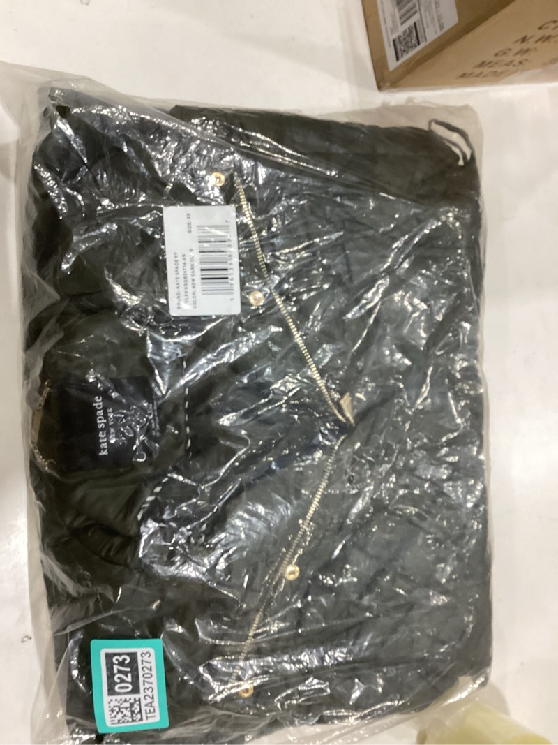 Condition photo showing Good Condition for kate spade new york womens Water Resistant Quilted Hooded Jacket With Adjustable Waist X-Small New Dark Olive