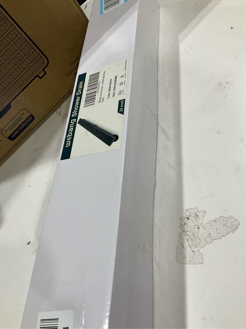 Condition photo showing Good Condition for WEBANG 24 Inch Linear Shower Drain Rectangular Floor Drain with Accessories Rainline Pattern Cover Grate Removable SUS304 Stainless Steel CUPC Certified Matte Black Matte Black 24 Inch