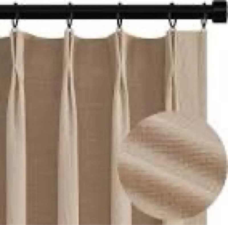 102 inches long 100% blackout natural linen curtains,farmhouse pinch pleated noise cancelling curtai