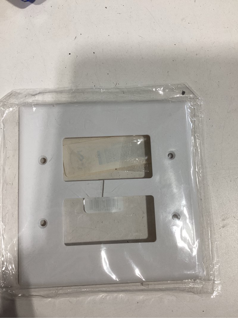 Condition photo showing As Is for eaton 2-gang jumbo size white thermoplastic indoor decorator wall plate
