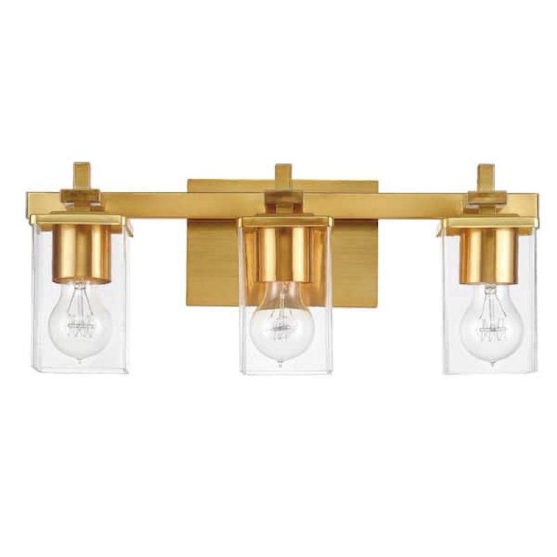 Dakota 20 in. 3-Light Matte Brass Vanity Light with Clear Glass Shades