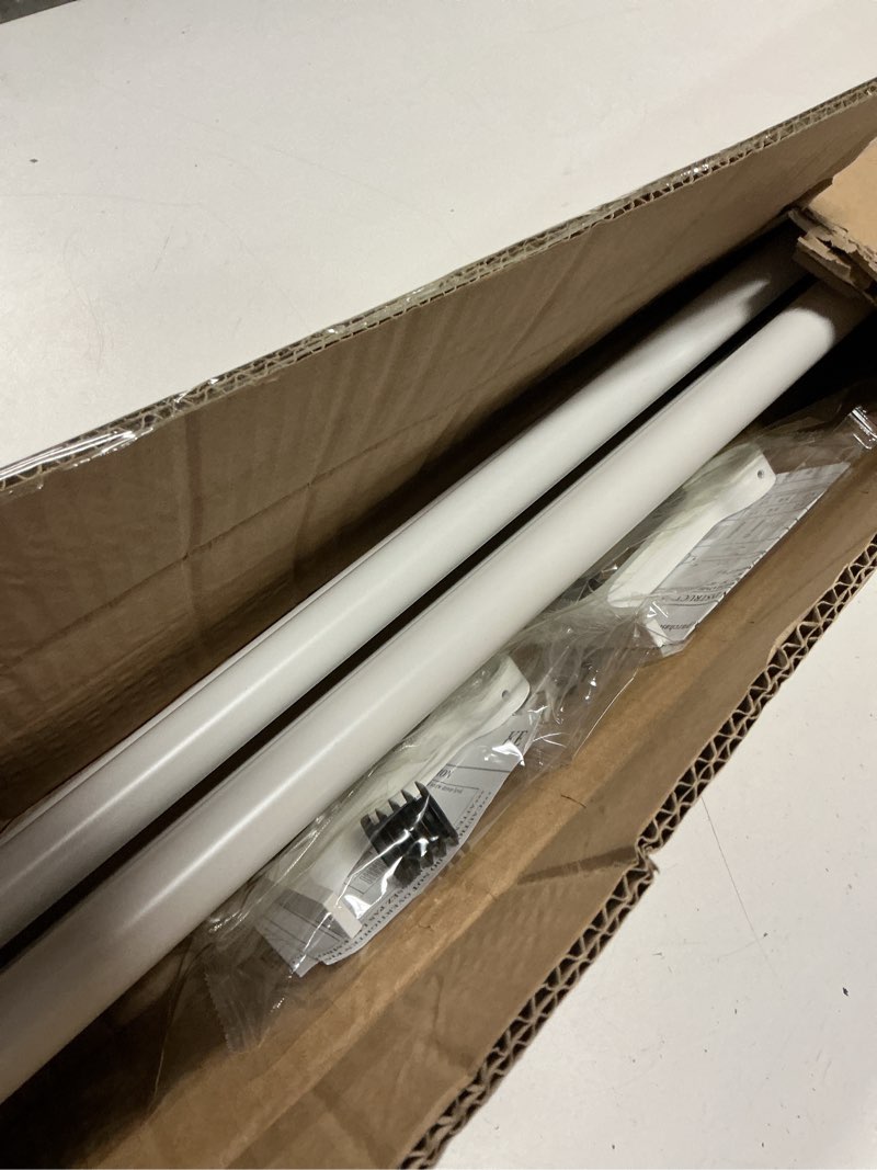 Condition photo showing Good Condition for 2 pack heavy duty 1 inch diameter single curtain rods 72-144” adjustable window curtain rod with cylindrical cap finials, wall mount and ceiling mount, matte white matte white 72-144"