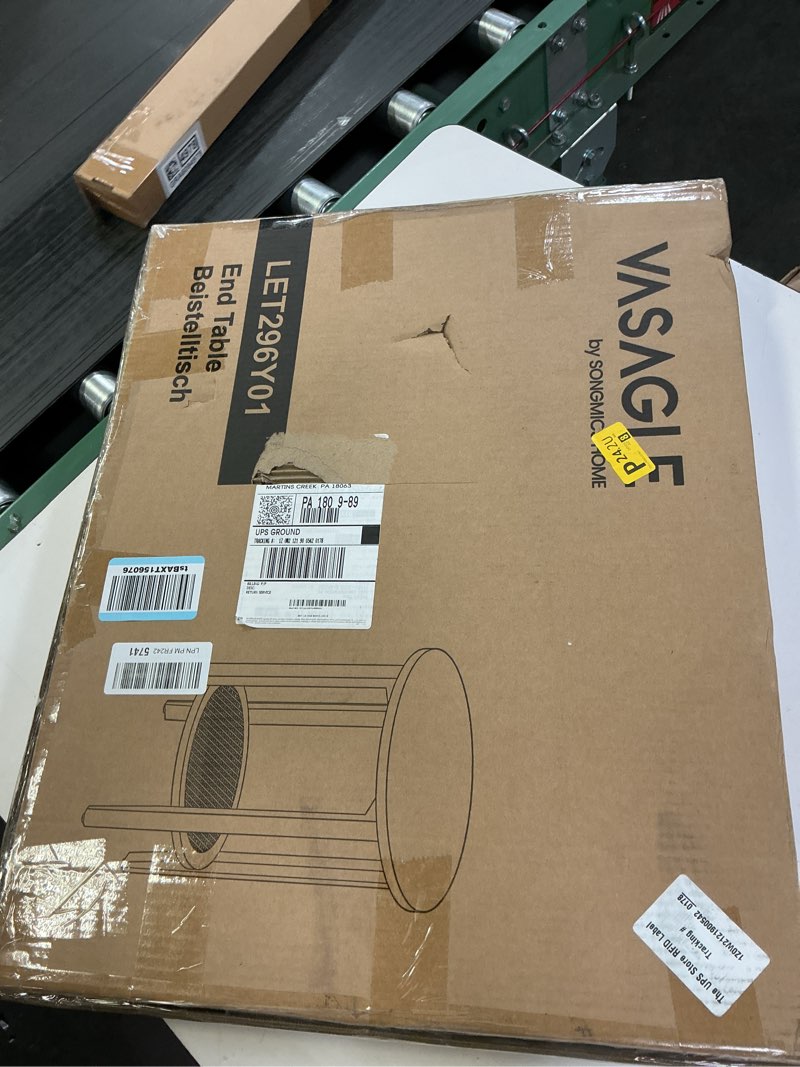 Condition photo showing New/Like New for VASAGLE Round Side End Table, 2-Tier Boho Bedside Table with Rattan-Look Storage Shelf, Nightstand for Small Spaces, for Living Room, Bedroom, Home Office, Oak Beige ULET296Y01 Boho 15.8"Dia. x 21.9"H Oak Beige