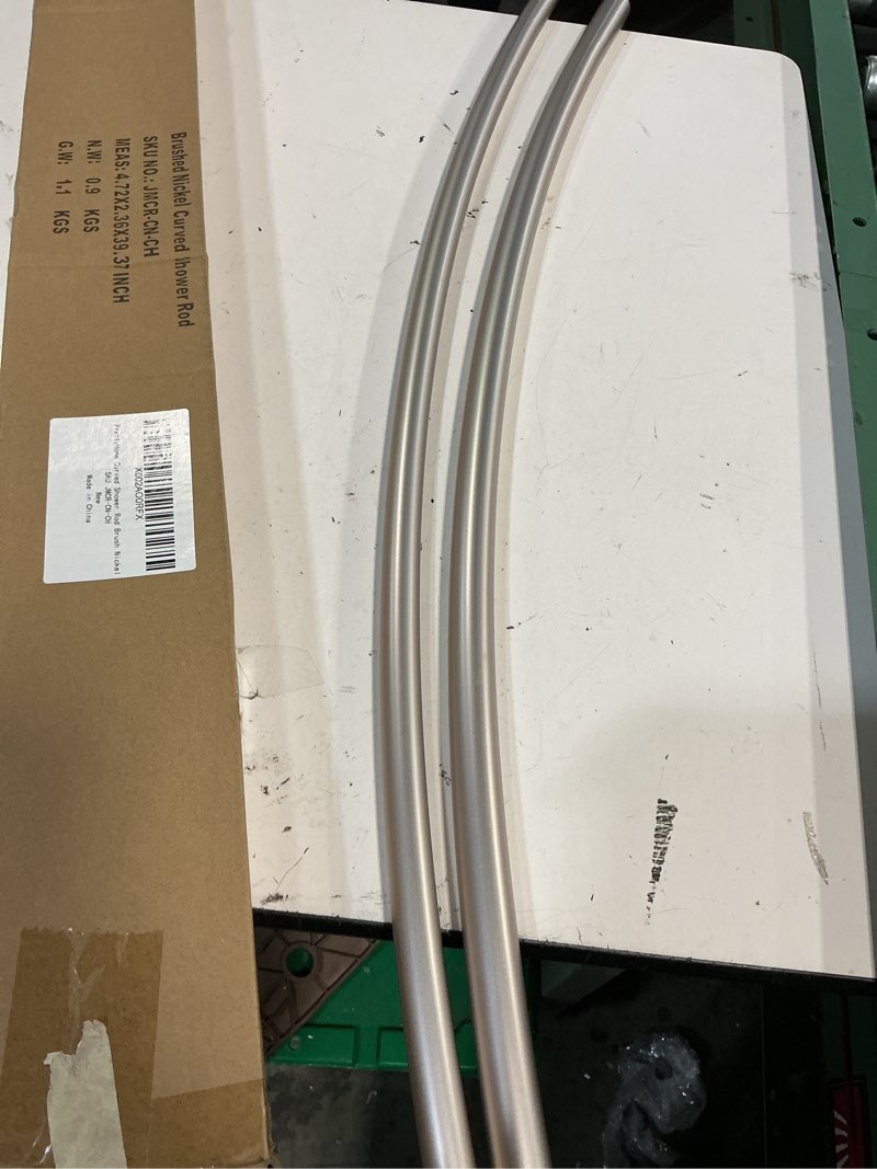 Condition photo showing Good Condition for curved shower curtain rod for bathroom 38-72 inches, adjustable length, curved shower rod, 0.9mm thickness, round shower curtain rods, rotate bracket for large shower space, need drilling, nickle brush nickel