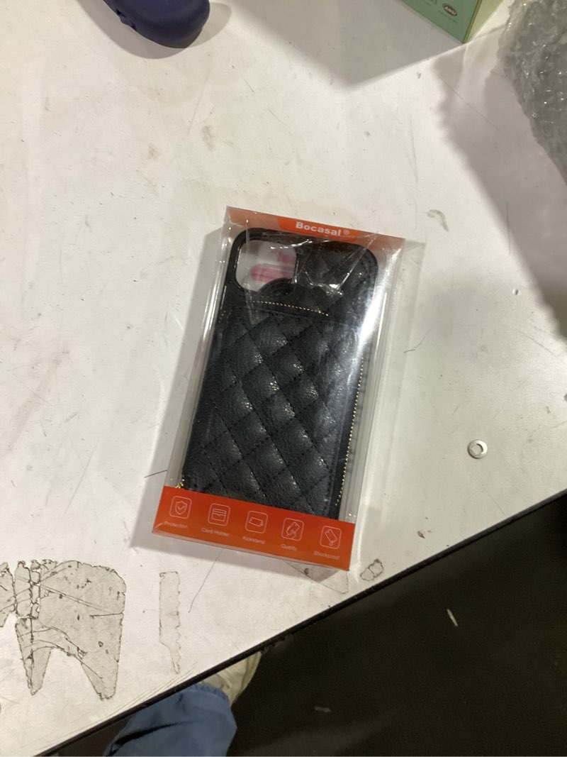 Condition photo showing New/Like New for Bocasal Crossbody Wallet Case for iPhone 14 Plus, RFID Blocking PU Leather Zipper Handbag Purse Flip Cover, Kickstand Folio Case with Card Slots Holder Wrist Strap Lanyard 5G 6.7 Inch (Black)