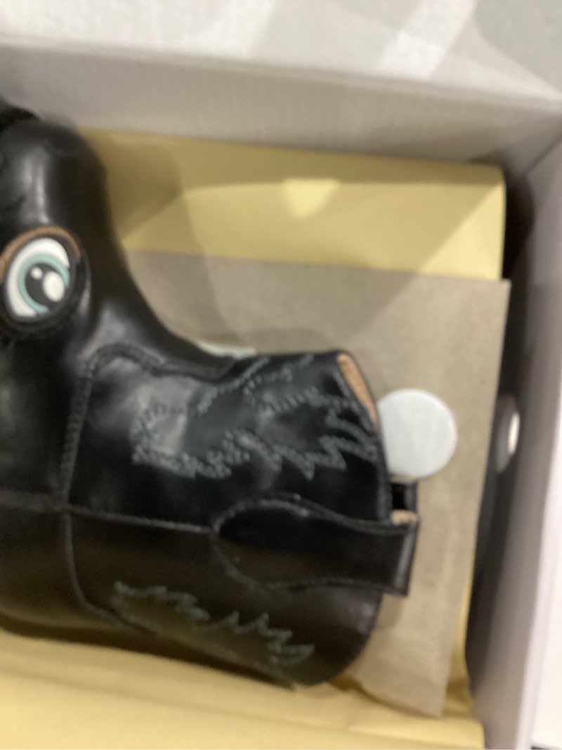 Condition photo showing As Is for joyebuy baby girls cowboy leather western boots soft sole non-slip crib shoes toddler shoes 3-6 months infant black