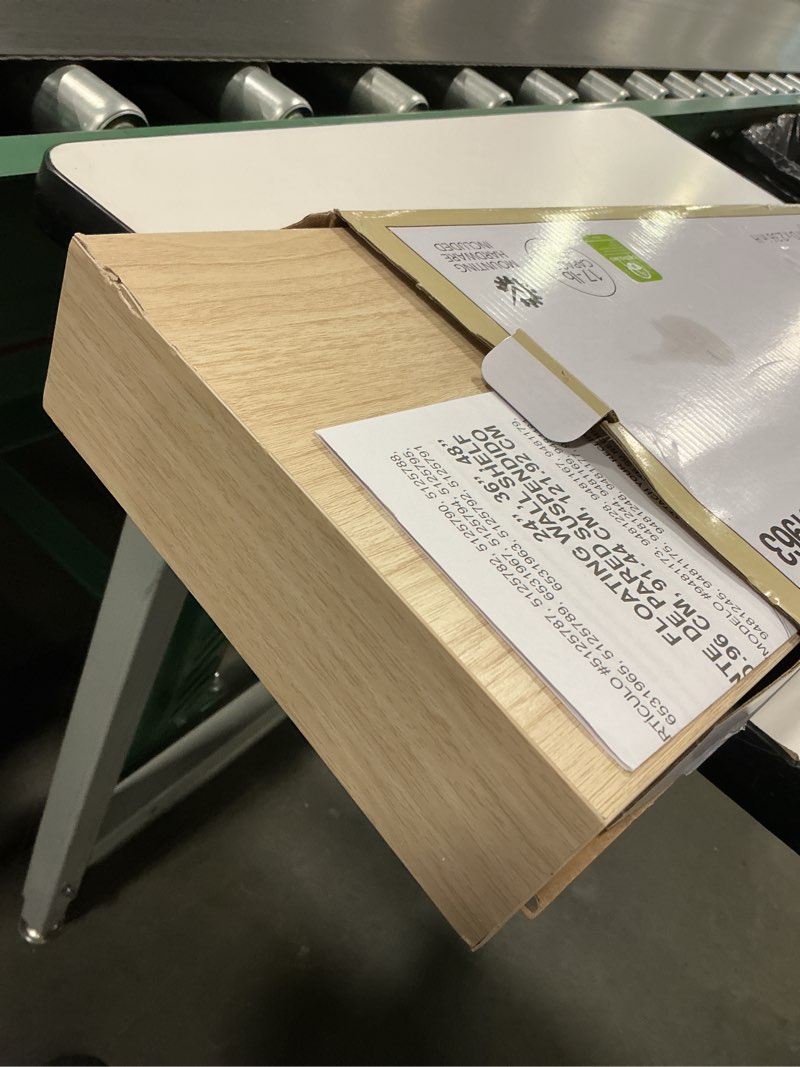 Condition photo showing Good Condition for Master & Co. Modern Floating Fireplace Mantel with Black Metal Brackets, Long Floating Shelves for Wall Décor, 48 inches, Natural Woodgrain