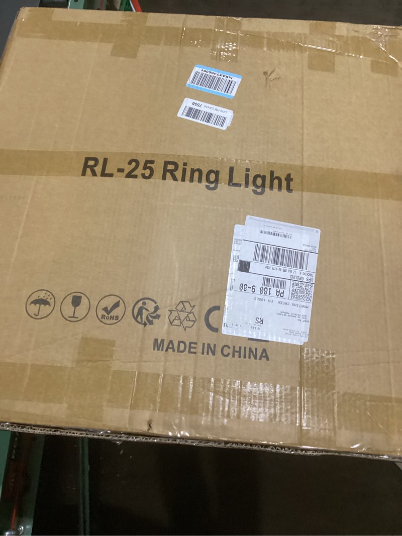 Condition photo showing Good Condition for 25 '' ring light wall mount with phone holder, rotatable triangle boom arm overhead light stand for photography lighting studio, live streaming, salon, barber light, beauty tattoo light