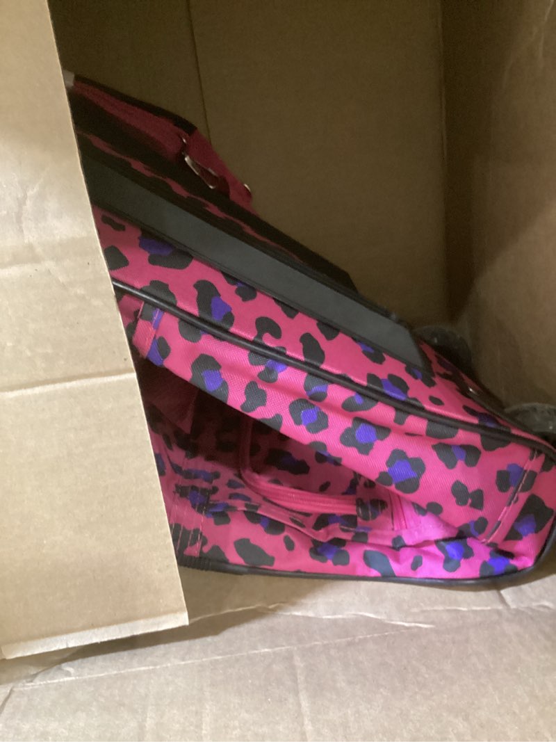 Condition photo showing Good Condition for rockland rolling duffel bag, black, 22" magenta leopard 22 inches
