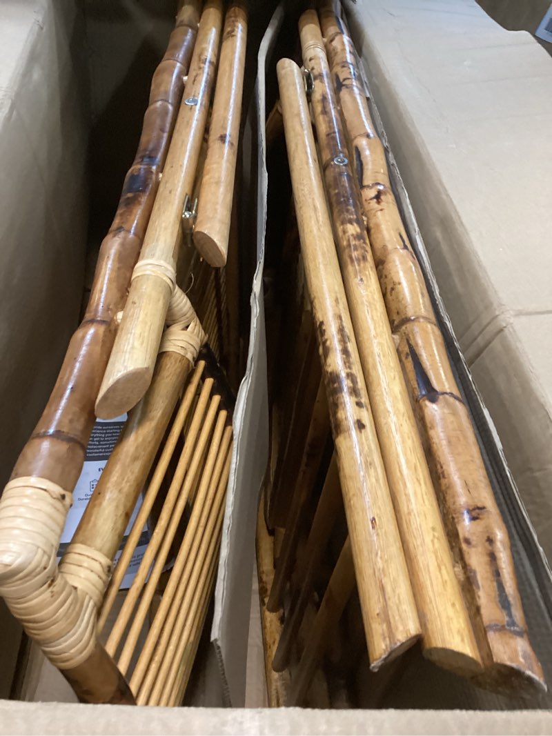 Condition photo showing Good Condition for (Only 2 chairs) Flash Furniture Folding Bohemian Bamboo Chairs with Curved Backs, Modern Bamboo Folding Dining Chairs, 300 lb. Static Weight Capacity, Set of 4