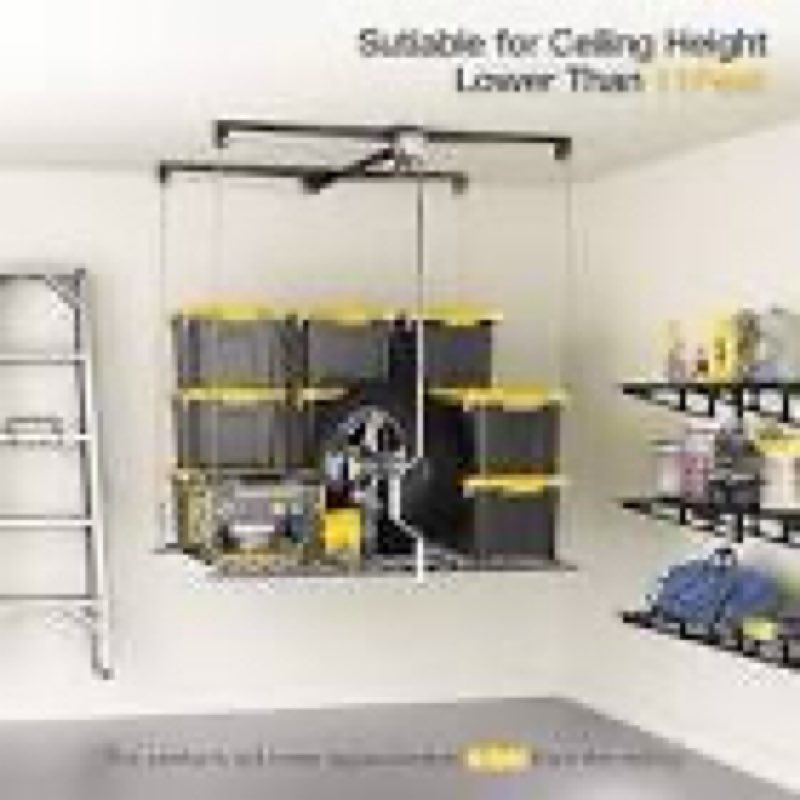 Overhead Garage Storage Rack for 8-10 FT Ceiling, Heavy-duty 4x4 FT Ceiling Storage Racks with Safet