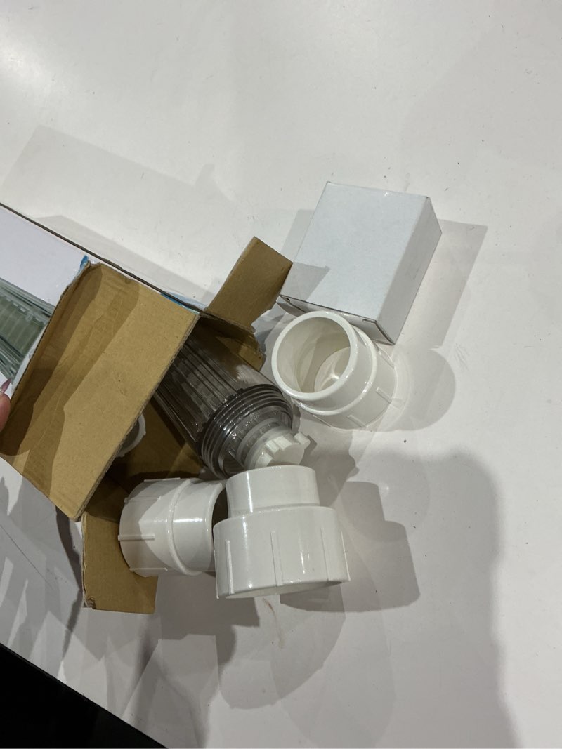 Condition photo showing As Is for incomplete h2o pro spindown sediment water filter for well and irrigation pump systems (clear and reusable) fits 1\" and 1-1/2\" pipe, includes adapters 148127