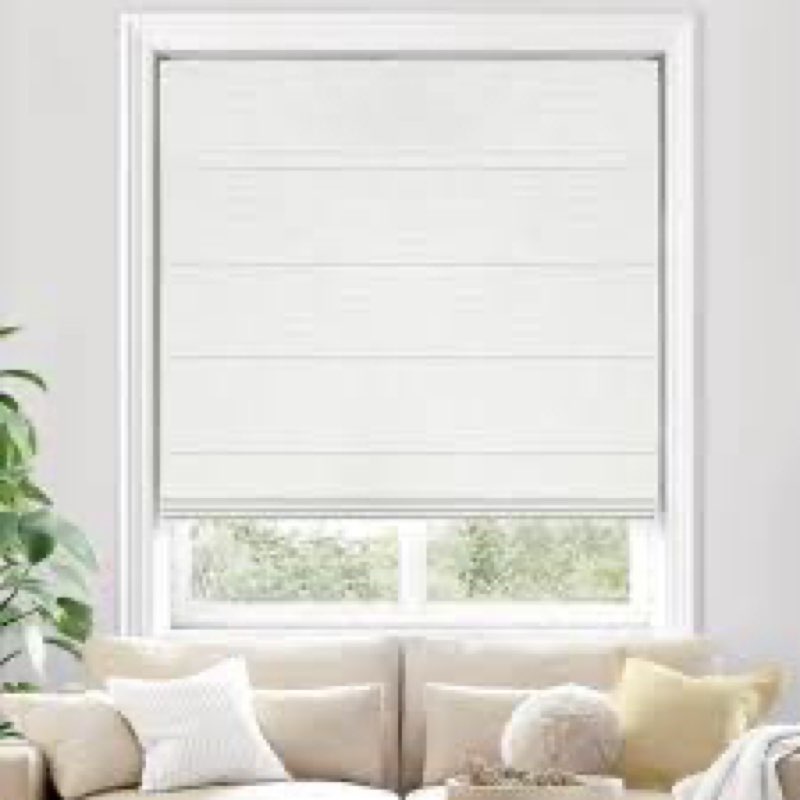 UNISHADES no Drill Cordless Roman Shades for Windows, 45" W × 64" H - 100% Blackout - Linen - Mist W